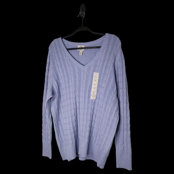 NEW Sweet Purple Silver St Johns Bay Classic Cable V Neck Pullover Sweater Sz 2X - Picture 9 of 10